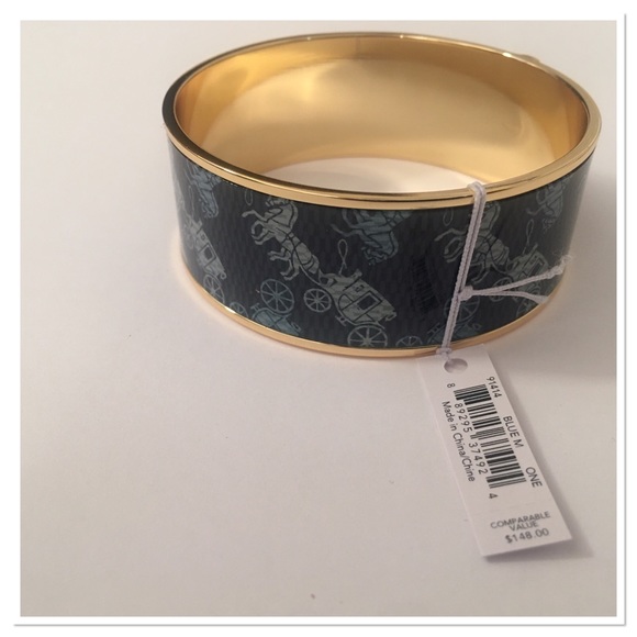 Coach Horse And Carriage Bangle Bracelet Gold/Blue - Picture 1 of 3